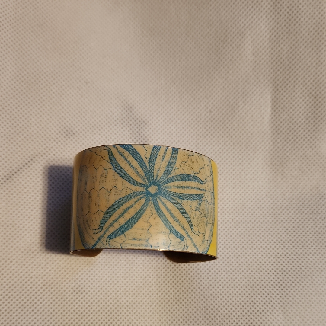 Two's Company Yellow & Blue Sand Dollar Design Cuff Bracelet
